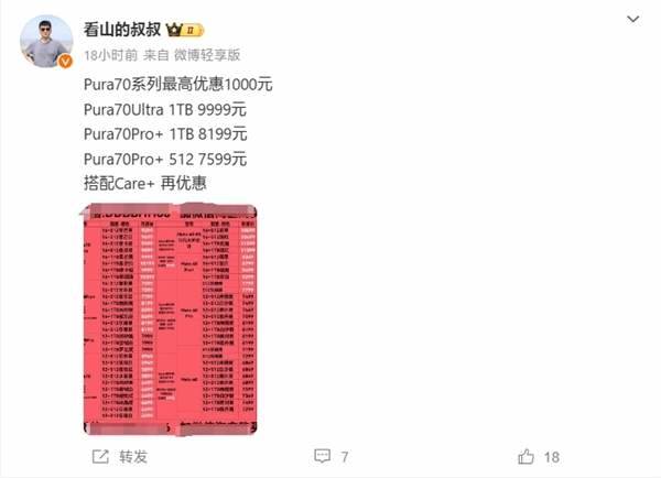华为Pura 70系列降价 最高优惠1000元