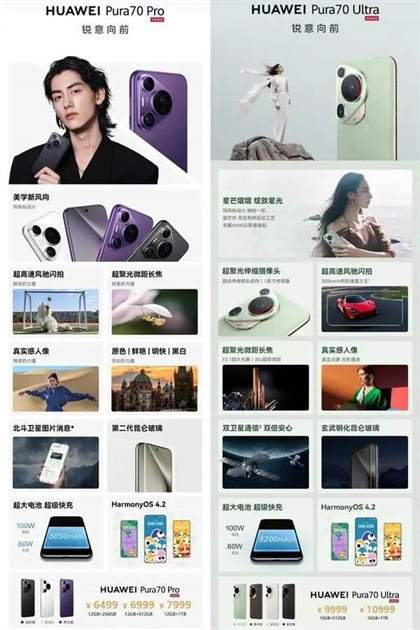 华为pura70系列四款机型区别