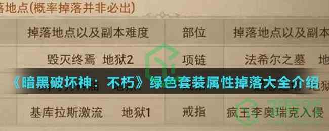 《暗黑破坏神：不朽》绿色套装属性掉落大全介绍