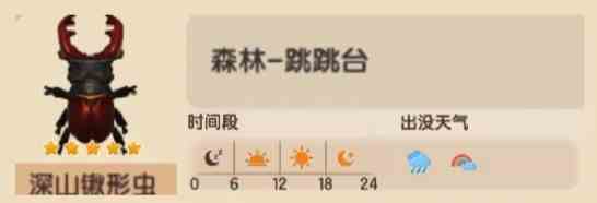 《心动小镇》“深山锹型虫”捕捉位置说明,深山锹型虫在那抓