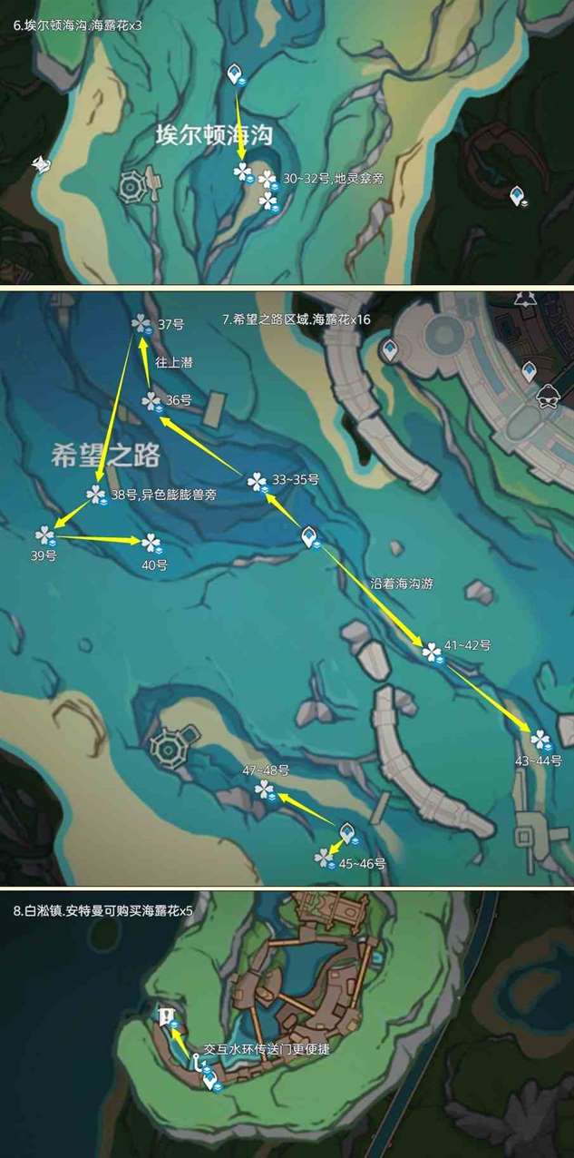《原神》4.5“海露花”采集路线分享