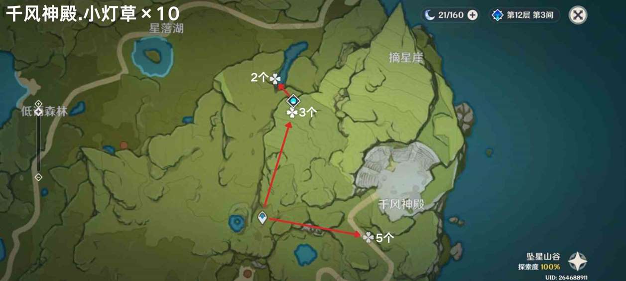 《原神》4.5“小灯草”采集路线分享