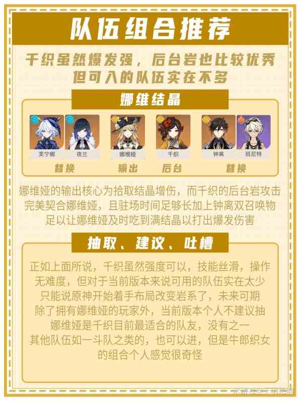 原神千织装备及配队推荐