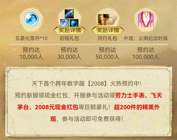 随机掉落价值10万的劳力士？天下贰大区首个跨年数字服【2008】来袭