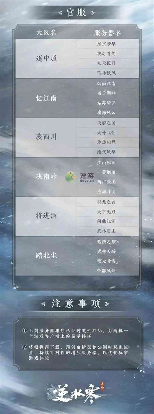 逆水寒手游区服列表名字一览