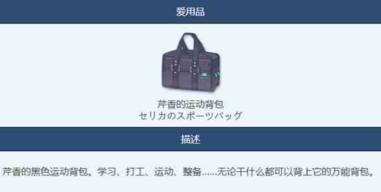 《蔚蓝档案》芹香的运动背包物品图鉴介绍一览