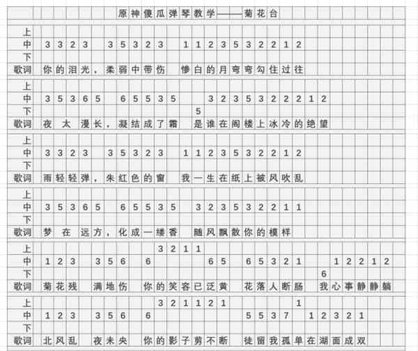 《原神》菊花台琴谱图片分享