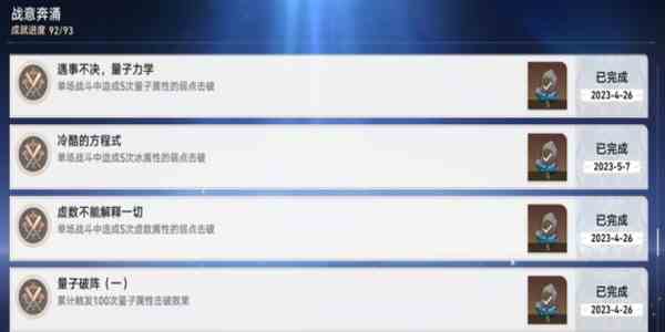 《崩坏：星穹铁道》战意奔涌成就一览