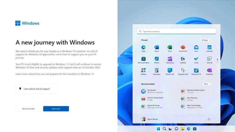 微软强烈建议Windows 10用户升级到Windows 11，发布全屏提醒敦促更新
