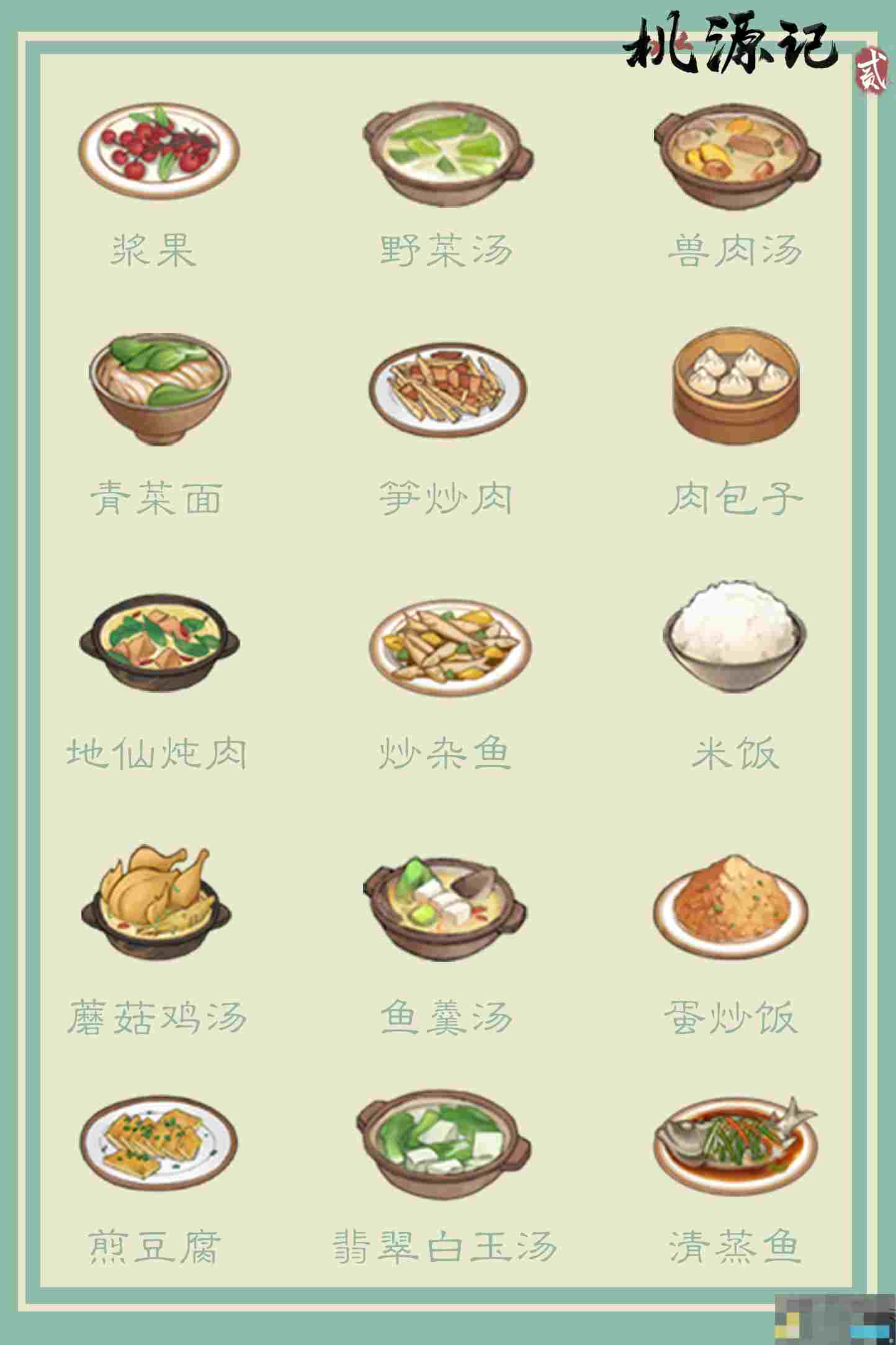 《桃源记2》桃谷菜品一览