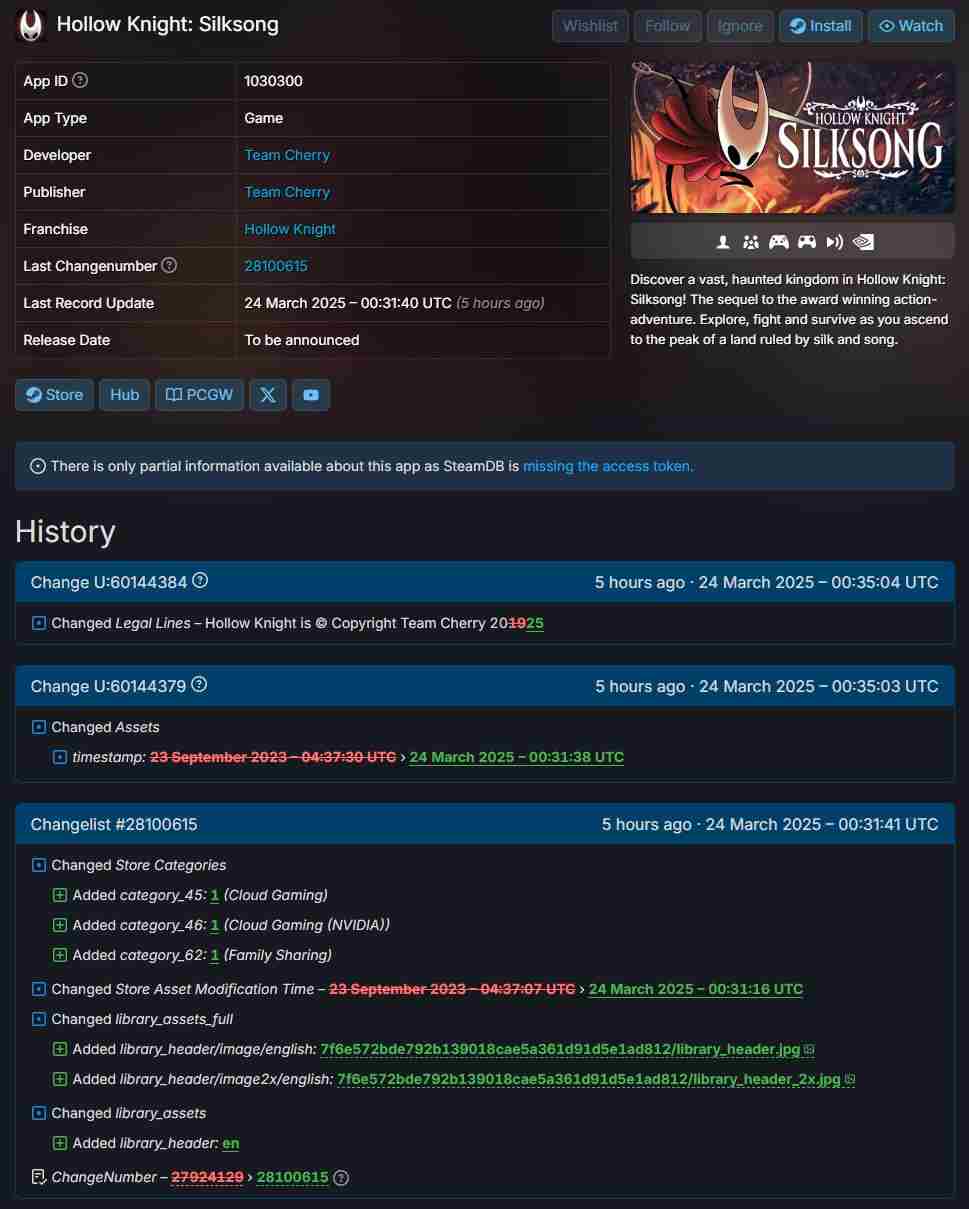 空洞骑士丝之歌Steam数据库更新预示游戏即将发布