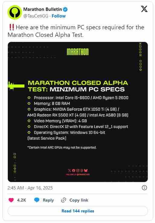 马拉松封闭测试1050Ti起步配置需求