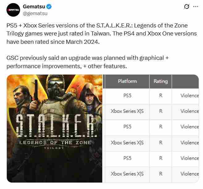 潜行者封锁区传奇三部曲主机版台湾过审喜讯传来
