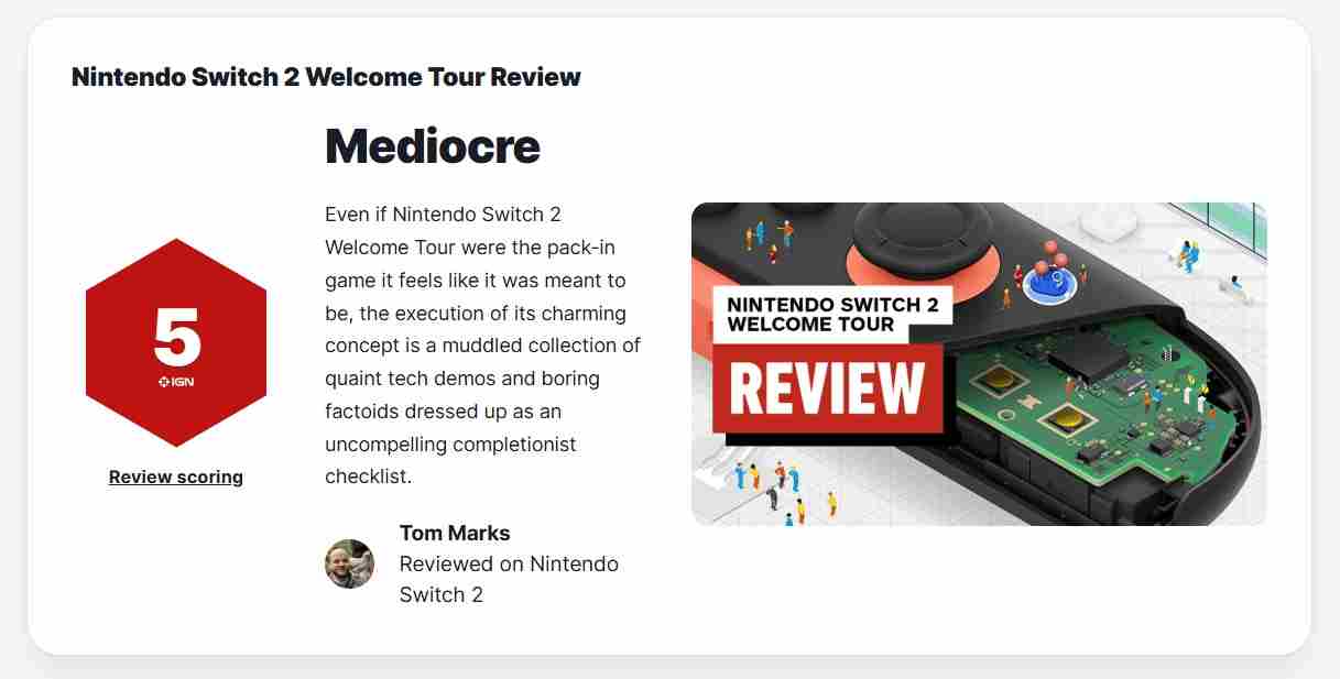 NintendoSwitch2IGN评分5分混乱无吸引力