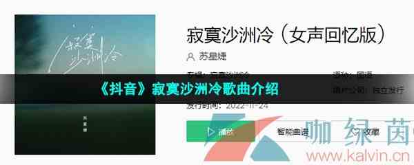 《抖音》寂寞沙洲冷歌曲介绍