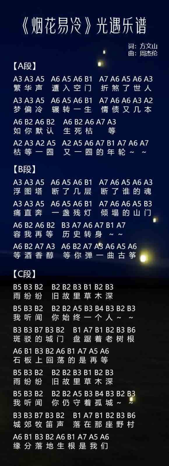 《光遇》烟花易冷简谱分享