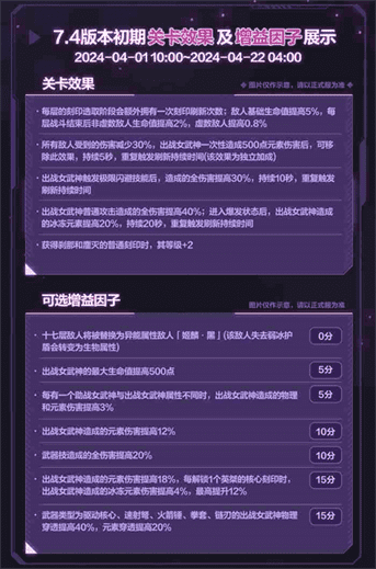崩坏37.4版本往世乐土更新全新专属刻印、关卡效果、增益因子展示