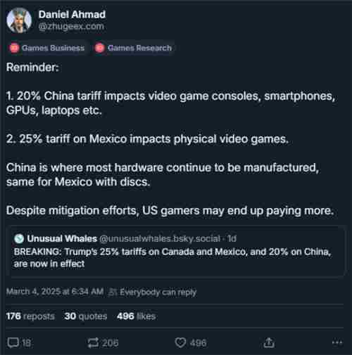 美国新关税或致游戏价格上涨玩家恐承担最终成本