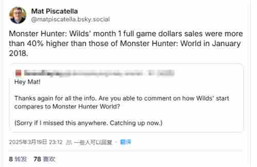 怪猎荒野美国首月销量超世界40%