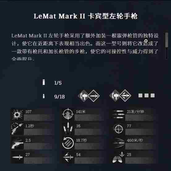 《猎杀对决》LeMatMarkII卡宾型左轮手枪好用吗