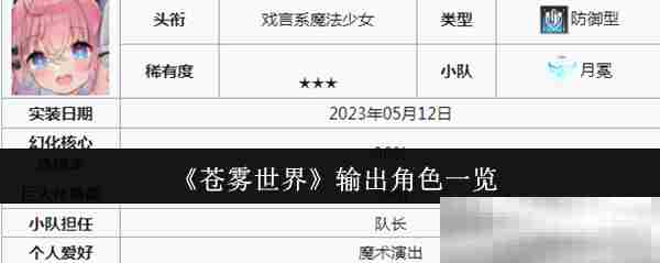 苍雾世界输出职业盘点