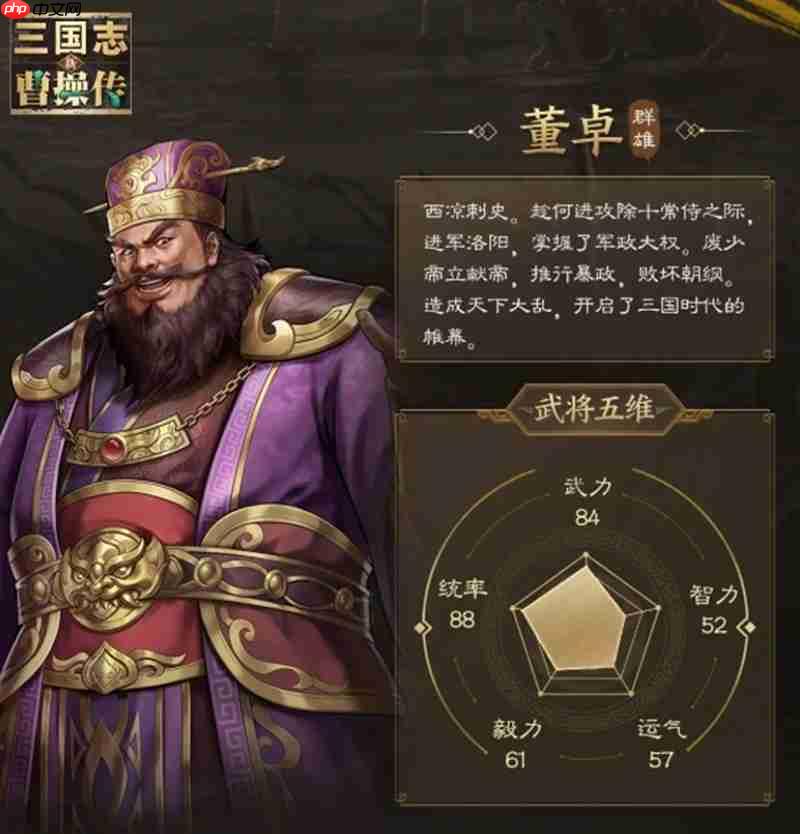 董卓技能介绍曹操传新三国志董卓能力全介绍