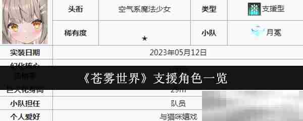 《苍雾世界》支援角色一览