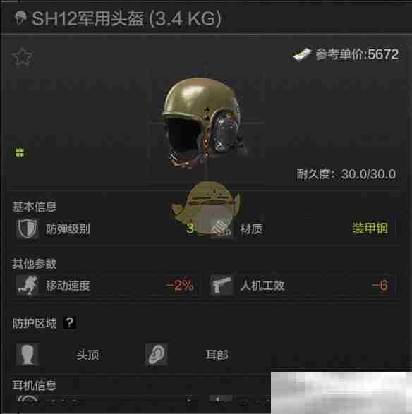 《暗区突围》SH12军用头盔属性一览